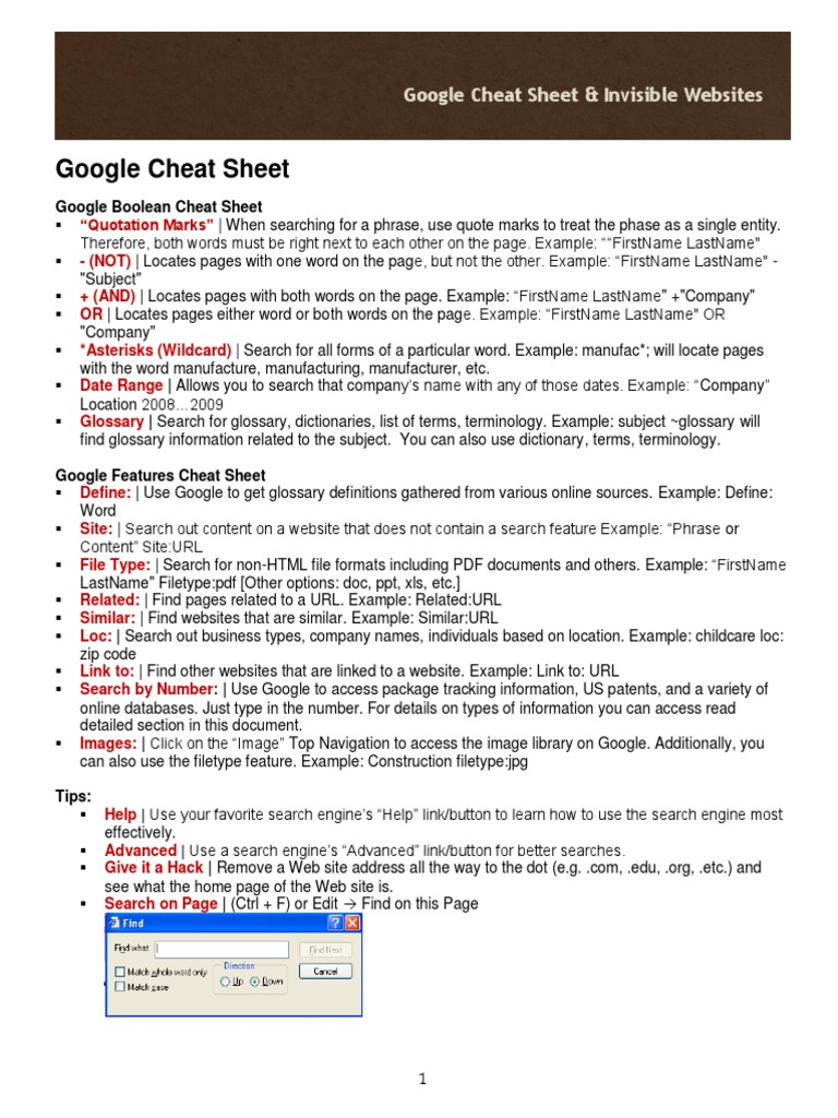 Google Cheat Sheet & Invisible Websites | PDF | Web Search Engine