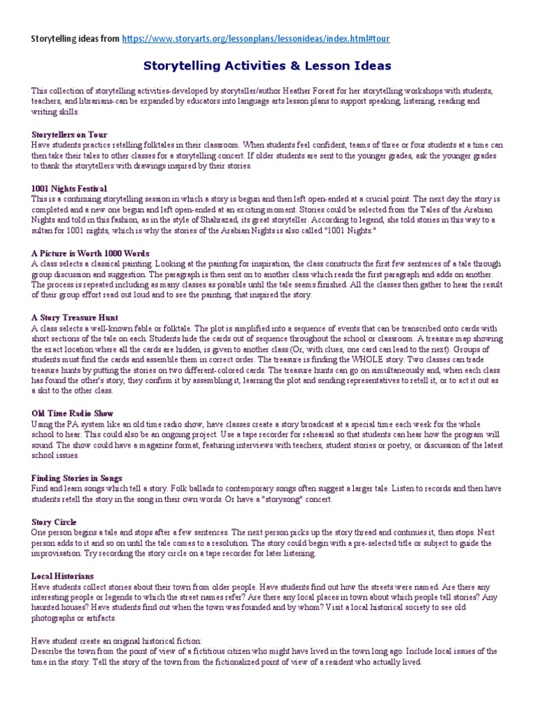Storytelling Activities Lesson Ideas Download Free Pdf Narrative