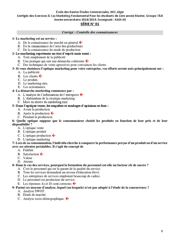Exercices De Marketing Avec Corrigés Détaillés Gratuit