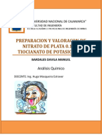 Preparacion Y Valoracon de Nitrato de Plata 0.1N Y Tiocianato de Potasio 0.1 N