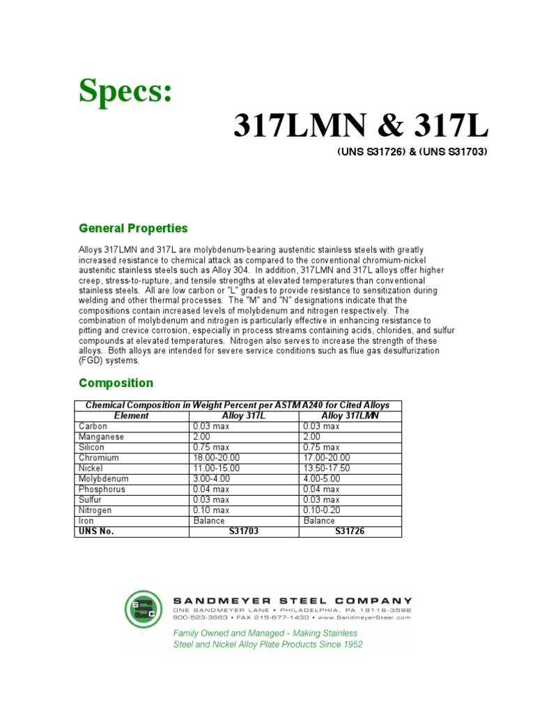 Alloy 317LMN & 317L Stainless Steel Specs | PDF | Stainless Steel | Steel