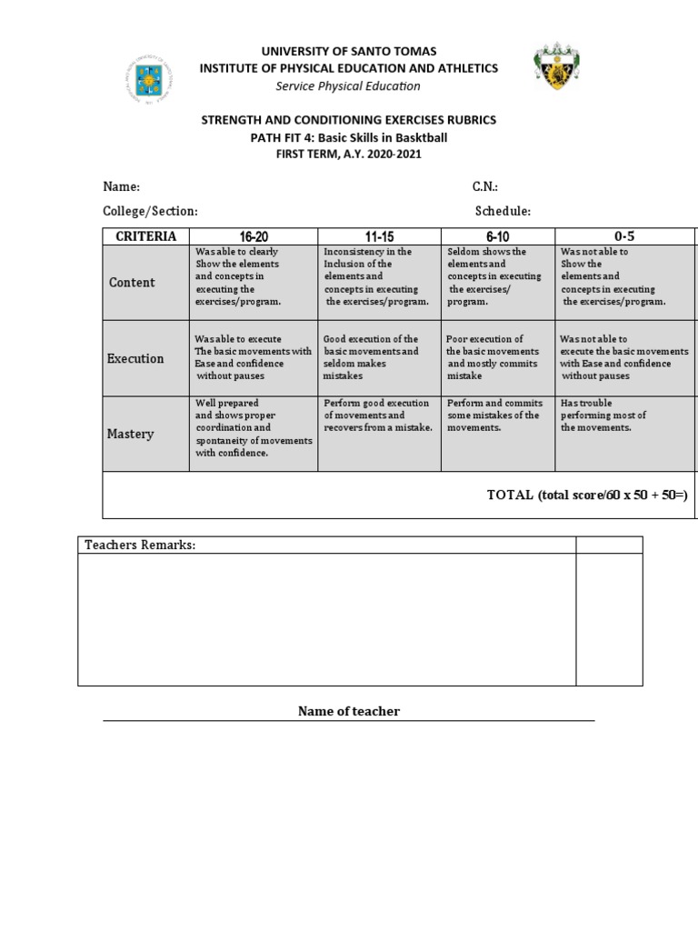Strength and Conditioning Rubrics for Basketball | PDF | Career & Growth