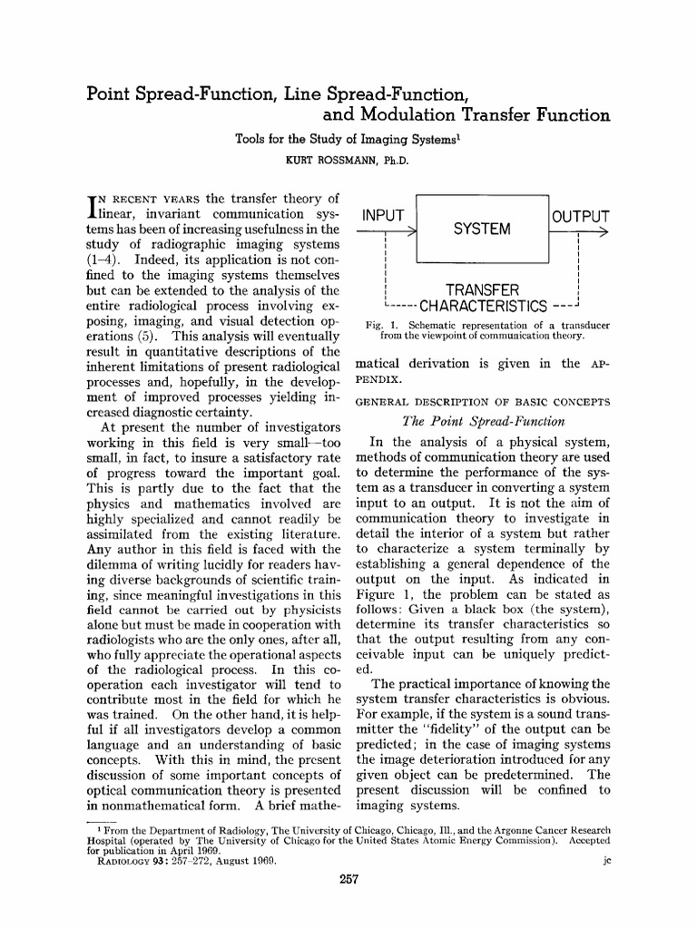 1969 - Rossmann - Point Spread-Function, Line Spread-Function, and ...