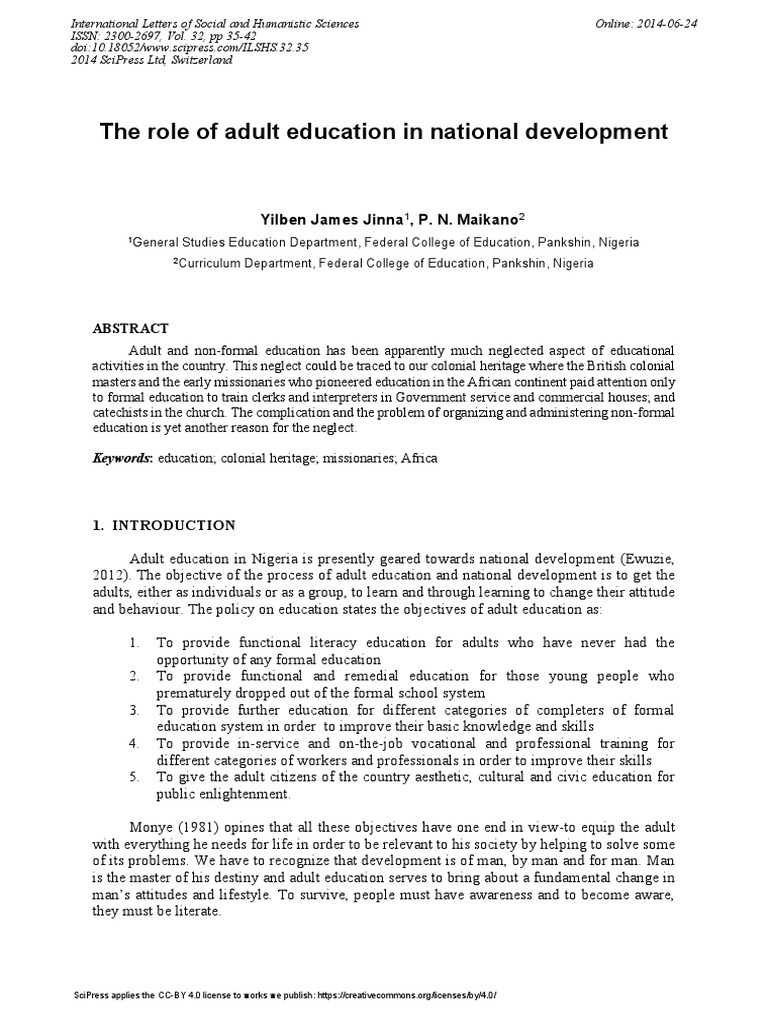The Role of Adult Education in National Development: Yilben James Jinna ...