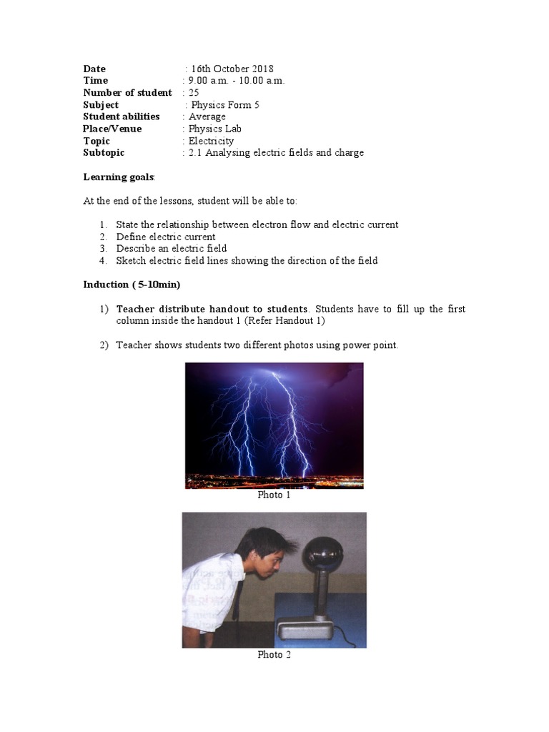 Lesson Plan: Analyzing Electric Fields | PDF | Electric Field ...