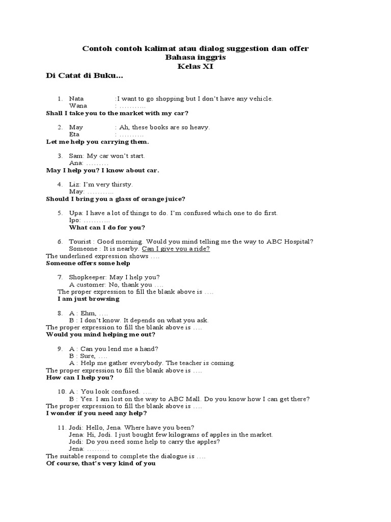 Dialogues of Suggestions and Offers | PDF