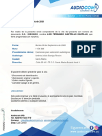 Santa Marta, 26 de Agosto de 2020: Fecha Hora Procedimiento Clínico Audiologo Ciudad Dirección