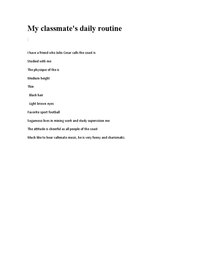 My Classmate's Daily Routine | PDF