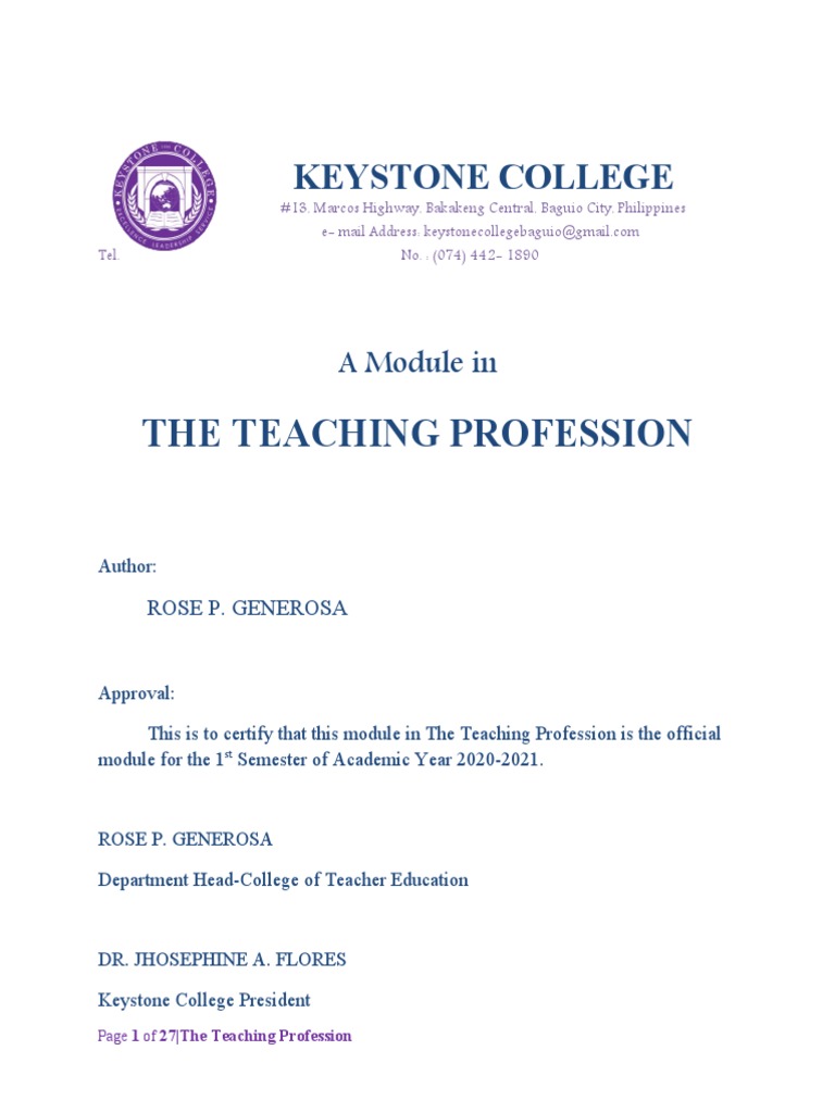 Keystone College Teaching Module | PDF | Philosophy Of Education | Teachers