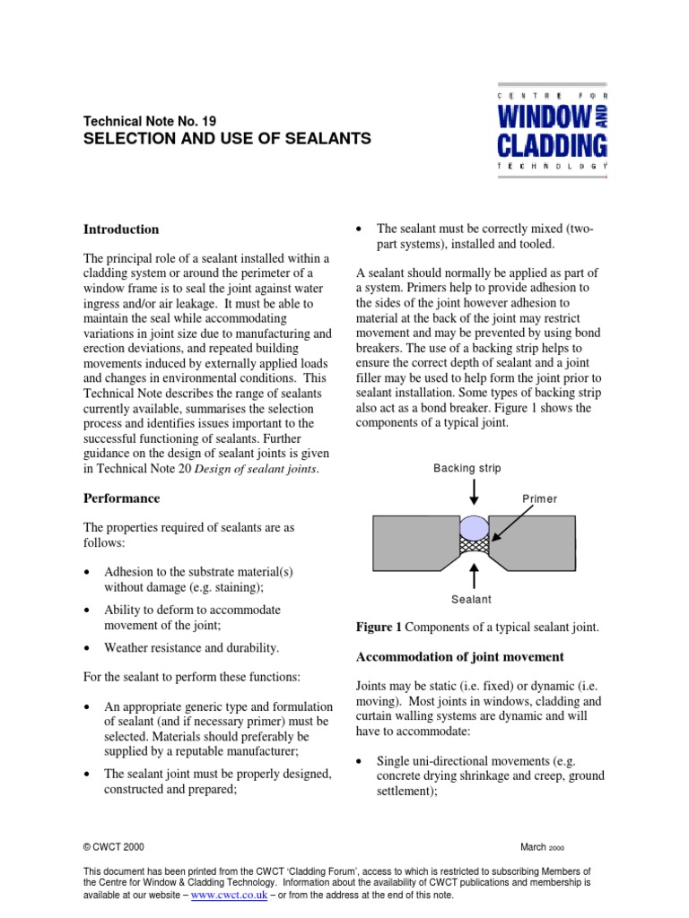 Selection and Use of Sealants | PDF | Deformation (Engineering) | Silicone