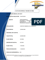 EJEMPLO ACTA DE ENTREGA Y RECIBO DE OBRA Proveedor