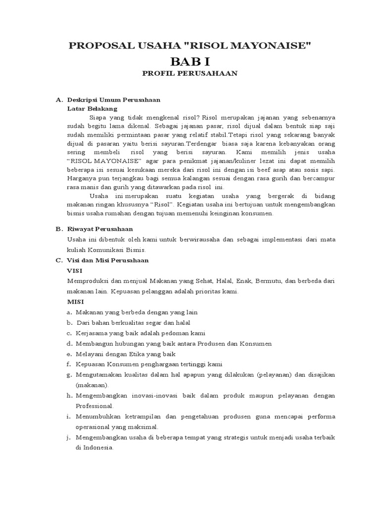 Proposal Usaha Risol Mayonaise | PDF