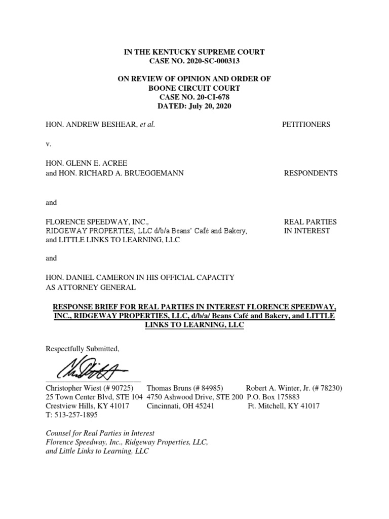 Counsel For Real Parties in Interest Florence Speedway, Inc., Ridgeway