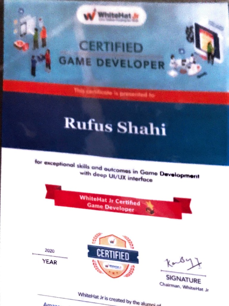 WhiteHat Jr Certified Game Developer | PDF