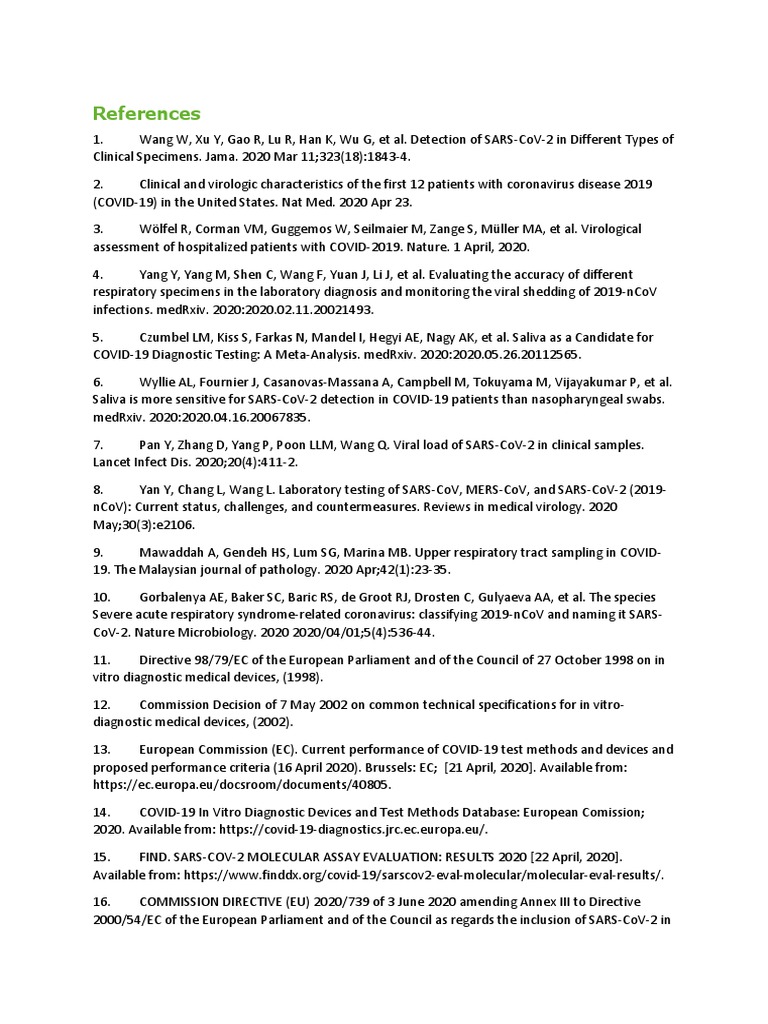References Covid Diagnostic Testing 11 June Pdf Virus Medical Specialties