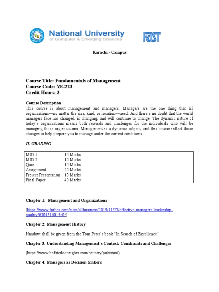 Fundamentals of Management Course Outline | PDF | Case Study | Motivation
