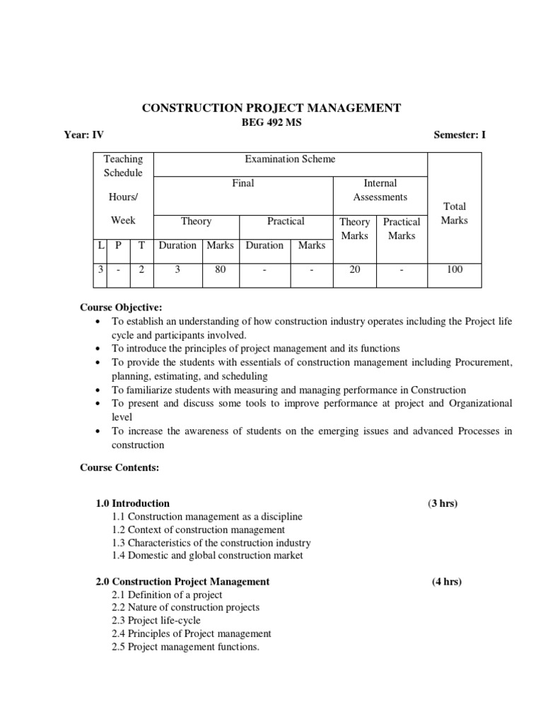 Construction Project Management Syllabus | PDF | Project Management ...