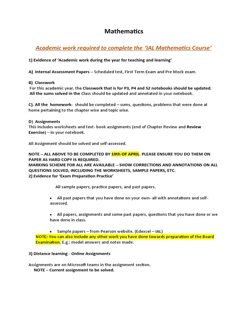 Mathematics: Academic Work Required To Complete The IAL Mathematics ...