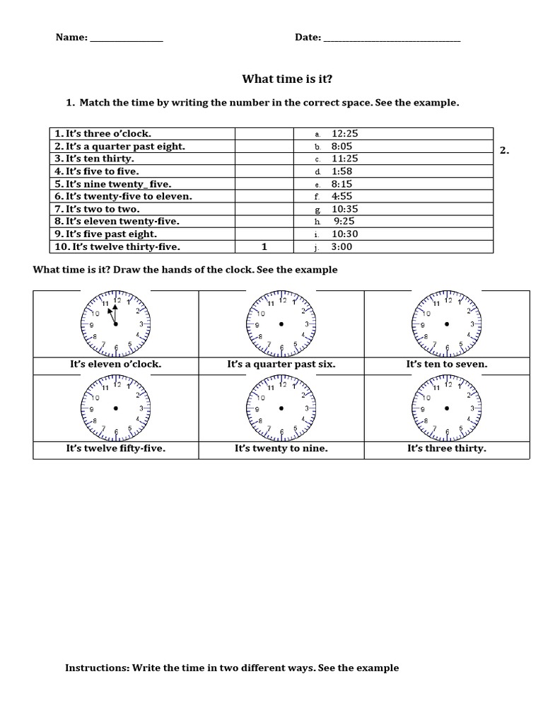 Telling The Time Exercises PDF