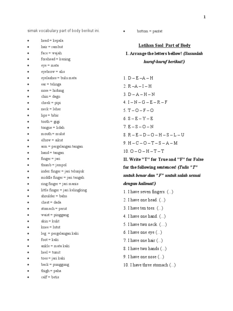 Materi Dan Latihan Soal Part Of Body Human Anatomy Hand