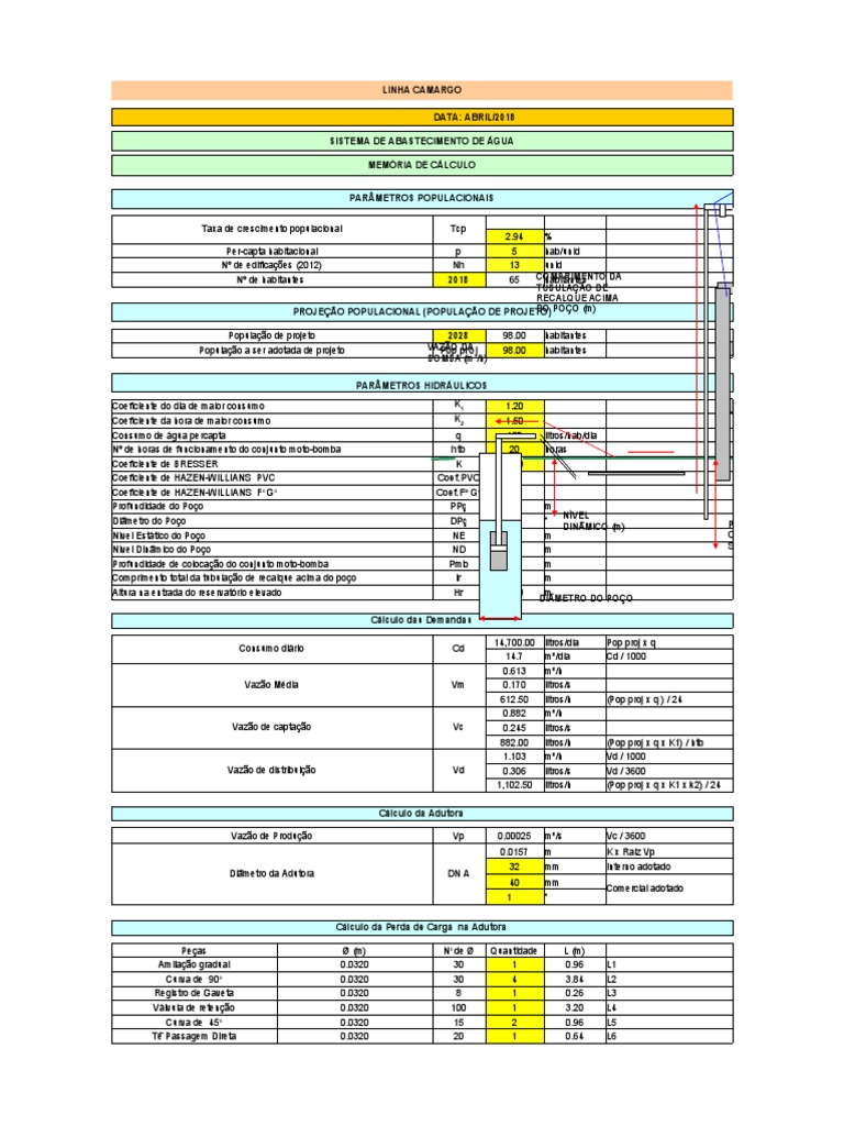 Planilhas Calculo de Demanda Agua | PDF | Hidrologia | Água e política