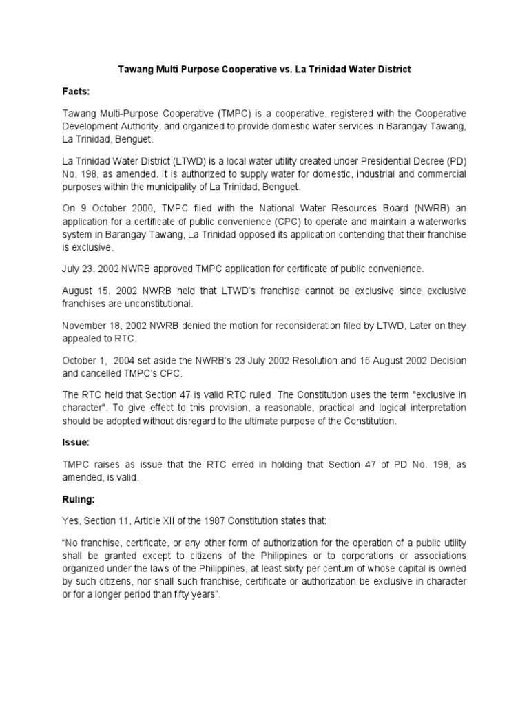 MATREO NIÑO ABEL B. Tawang Multi Purpose Cooperative Vs La Trinidad