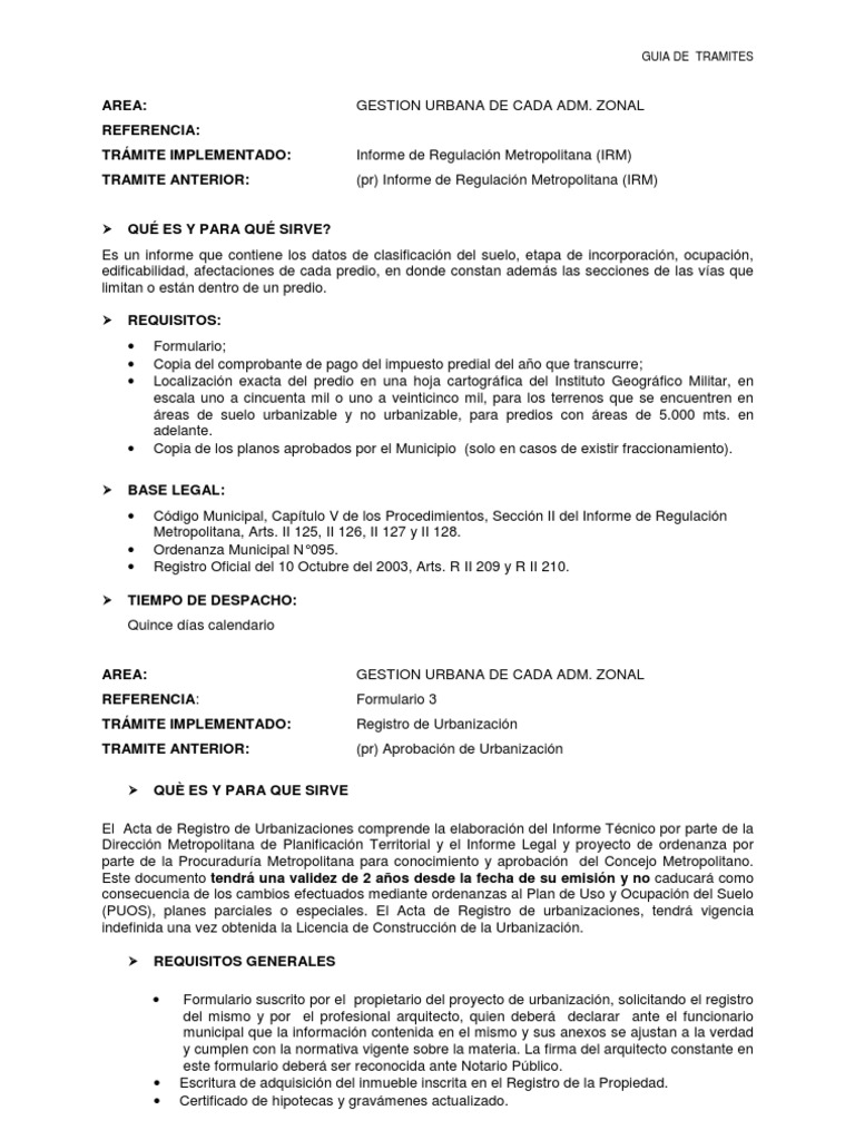 Guía de Trámites Municipales de Quito