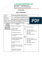 Training Plan - Food and Beverage Services NCII