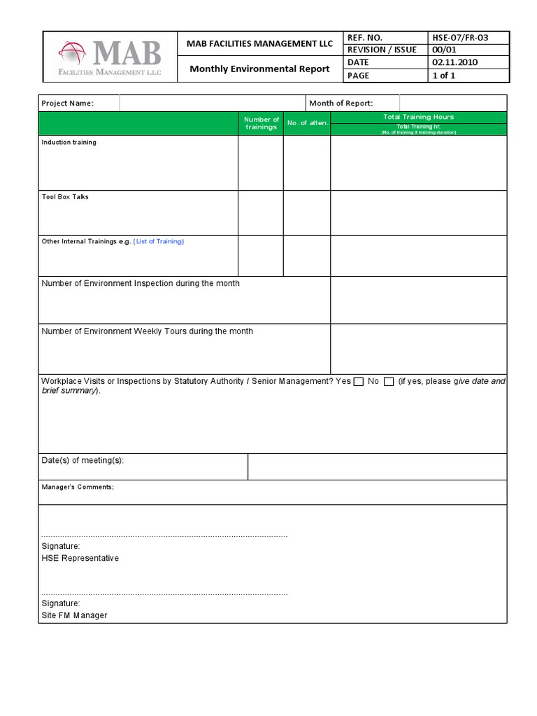 Monthly Environmental Report Summary | PDF
