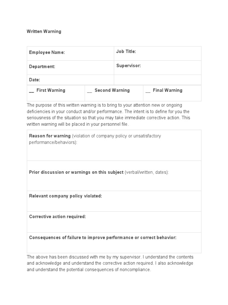 Employee Written Warning Form | PDF | Career & Growth | Business