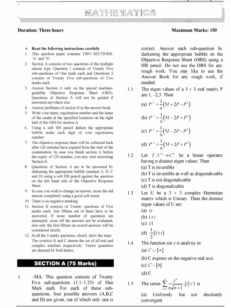 GATE 2001 Maths Question Paper | PDF | Eigenvalues And Eigenvectors ...