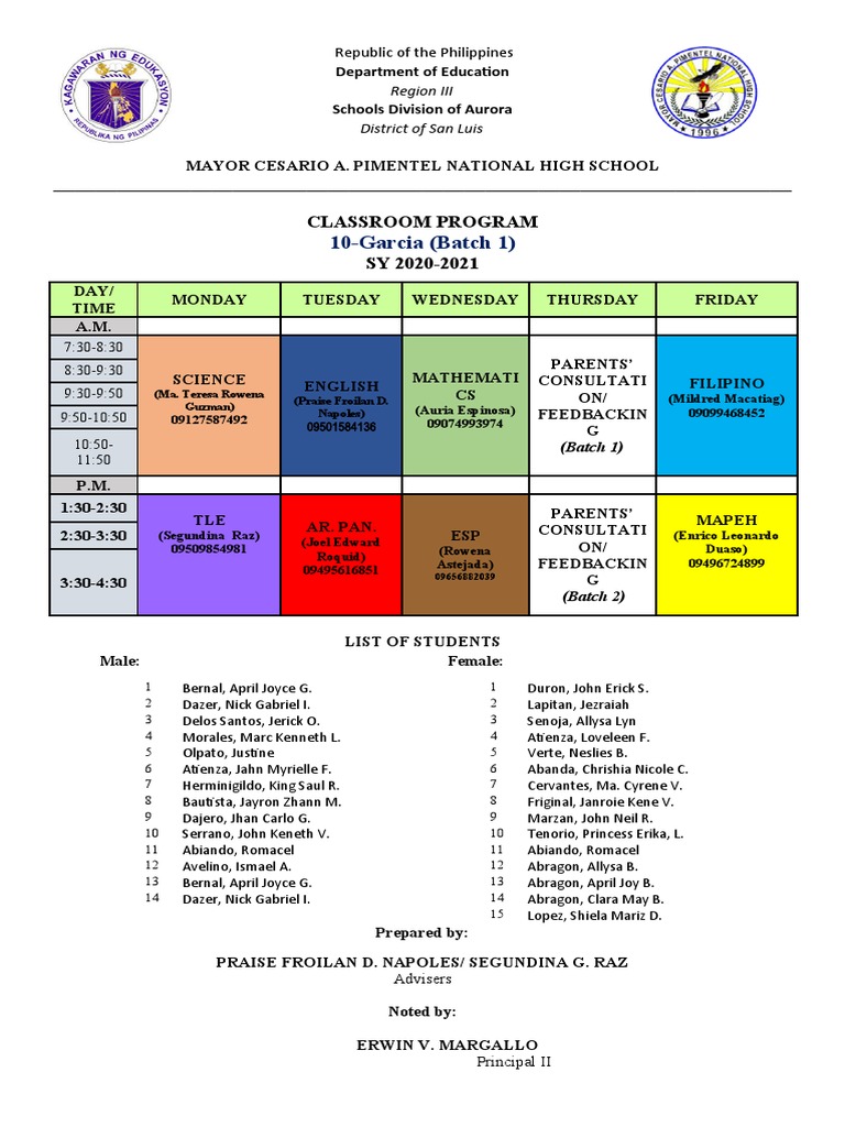 10-Garcia (Batch 1) : Classroom Program SY 2020-2021 | PDF