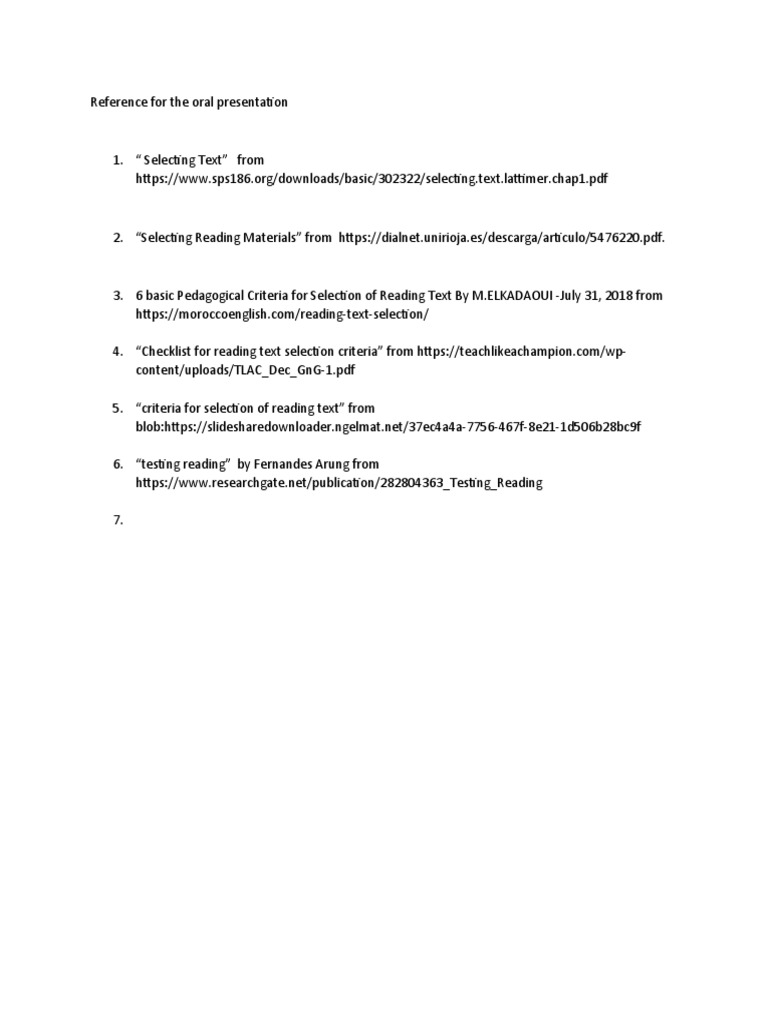 Reading Text Selection Guide | PDF