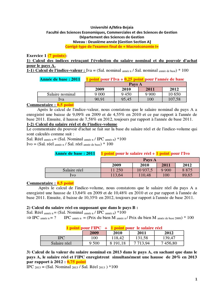 Calculs économiques : PIB et salaires | PDF | Indice de développement ...