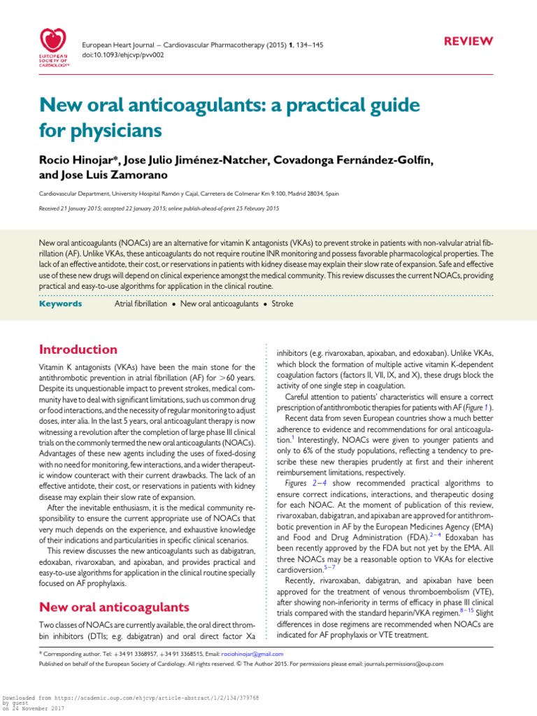 New Oral Anticoagulants A Practical Guide For Physicians | PDF | Renal ...
