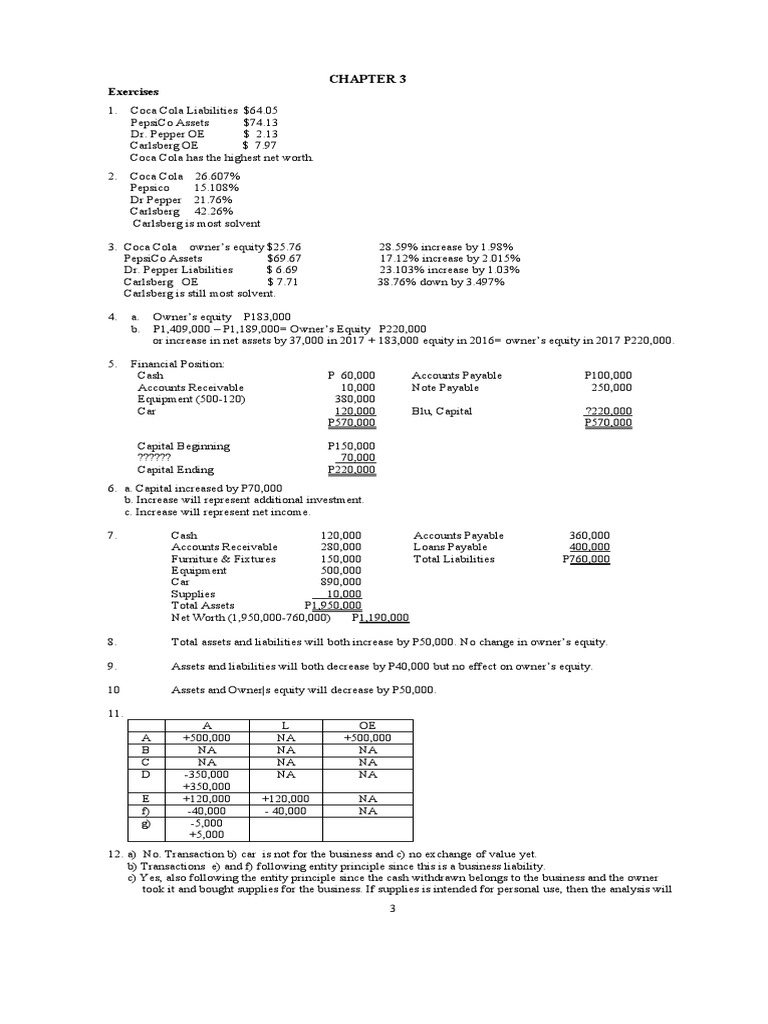 CHAPTER 3 (Accounting Equation) | PDF | Balance Sheet | Equity (Finance)