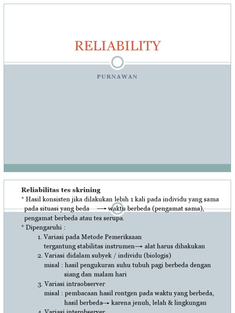 Reliability | PDF | Metode & Bahan Ajar