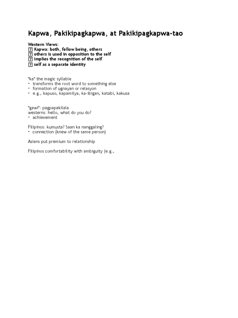 Kapwa, Pakikipagkapwa, at Pakikipagkapwa-Tao: Western Views | PDF ...
