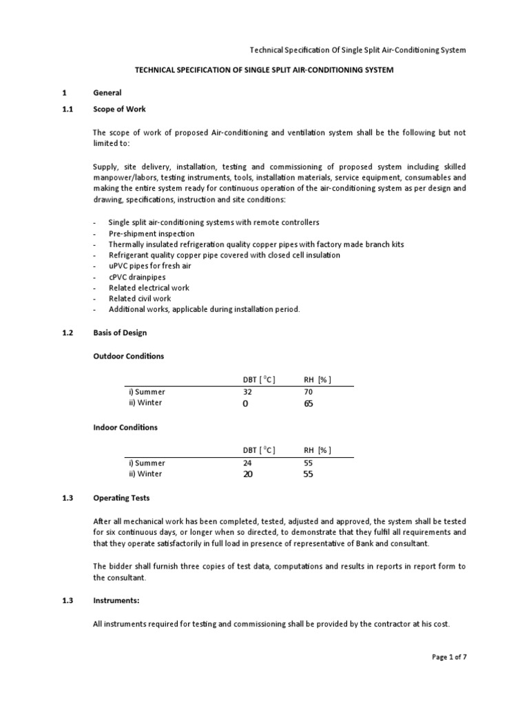 Single Split AC System Specifications | PDF | Pipe (Fluid Conveyance ...