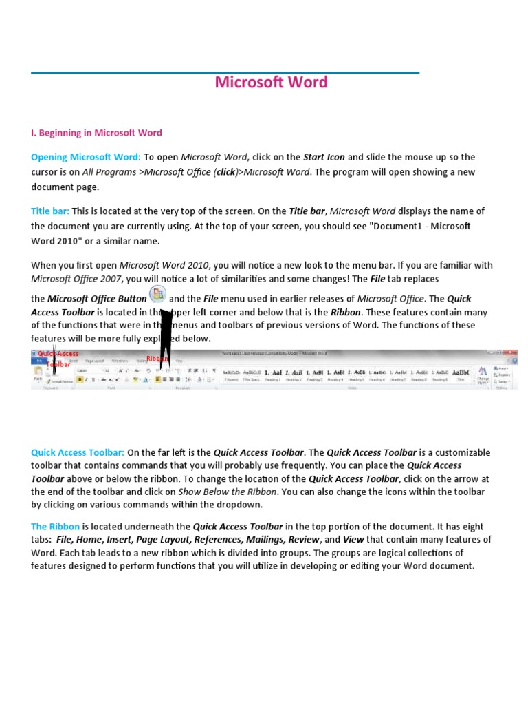Microsoft Word 2010 Basics Guide | PDF | Microsoft Word | Graphical ...
