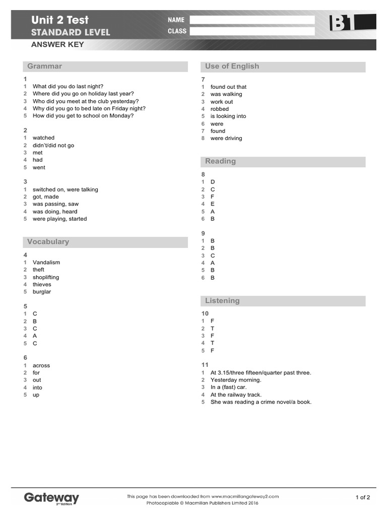 Unit 2 Test B Gateway
