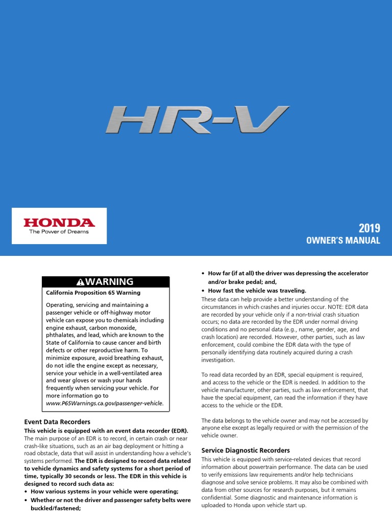 2018 HONDA HRV OWNERS MANUAL PDF visual data 3