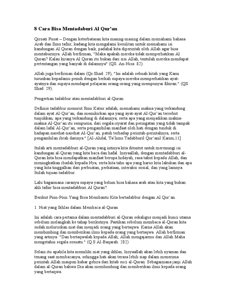 8 Cara Bisa Mentadaburi Al Qur An Pdf