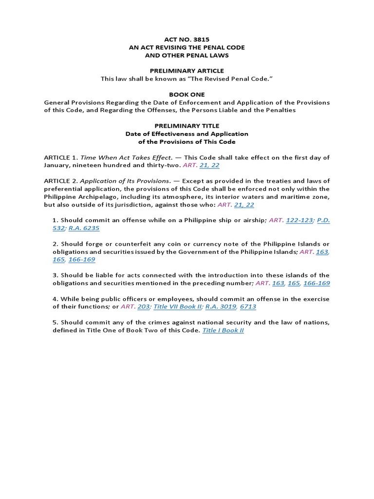 Revised Penal Code Overview | PDF | Treason | Forgery