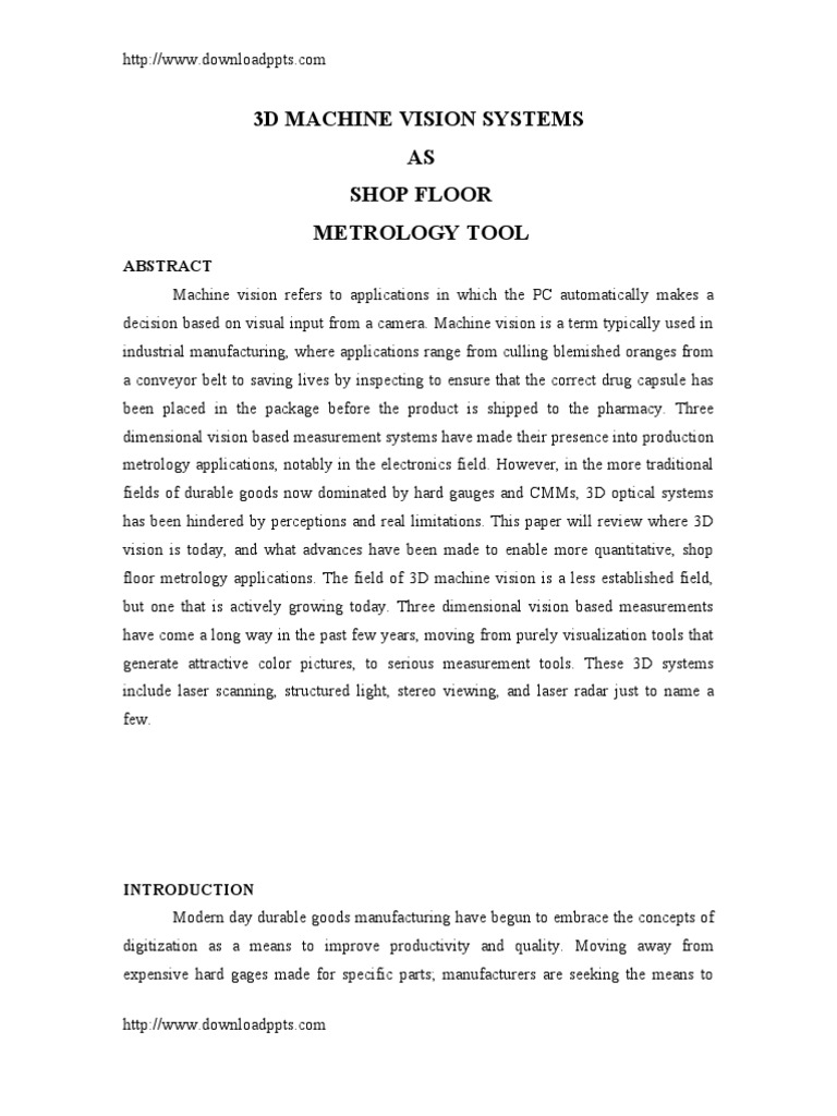 3D Machine Vision for Shop Floor Metrology | PDF | Stereoscopy | Optics