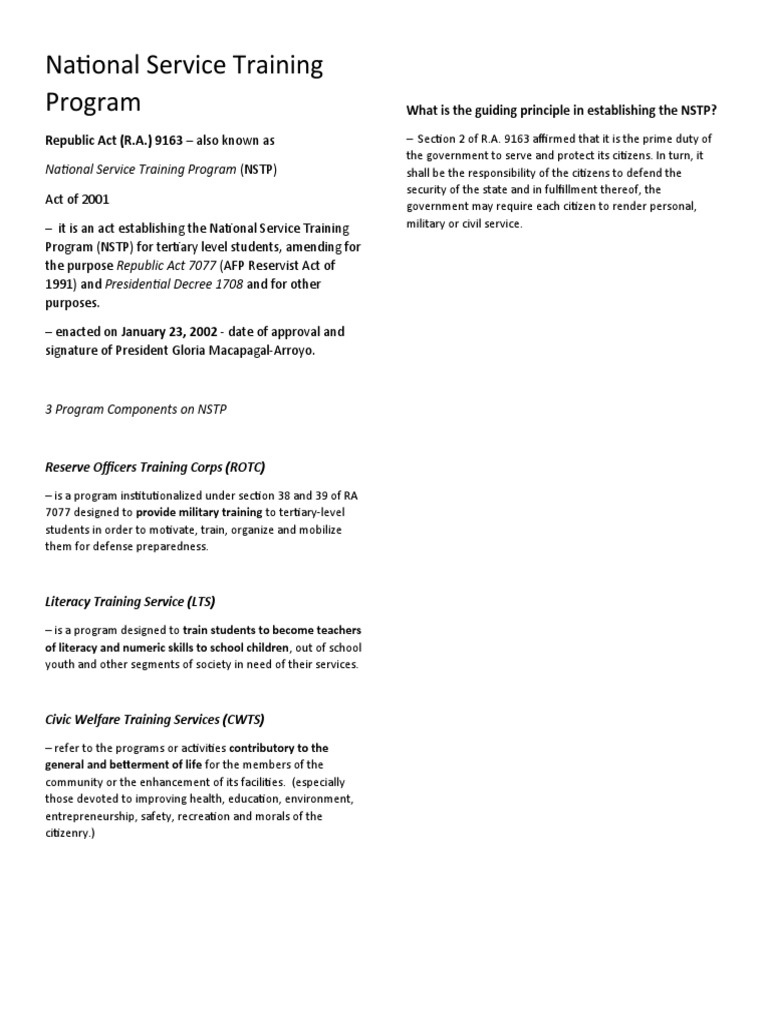 Overview of National Service Training Program | PDF