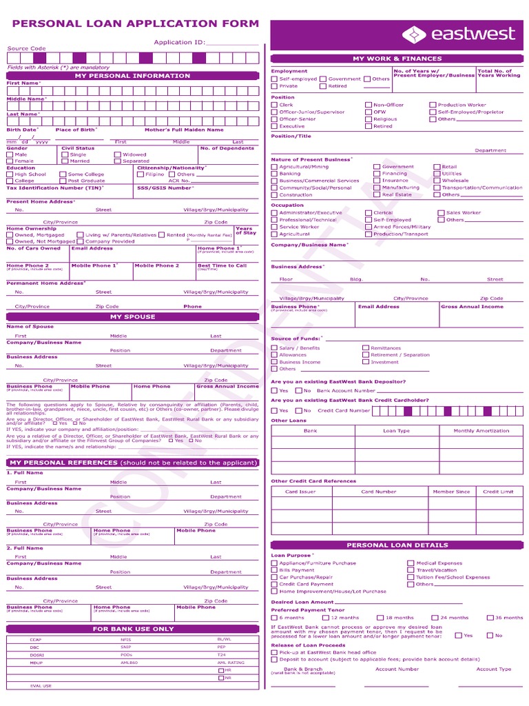 Eastwest bank 2024 personal loan