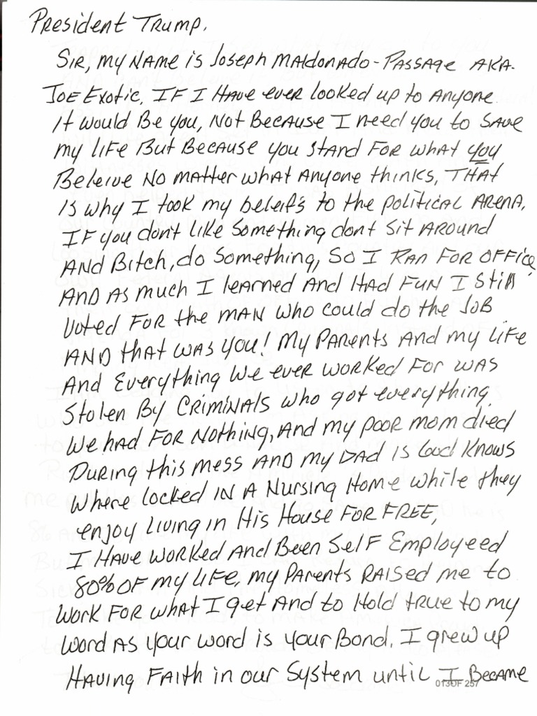Joe Exotic Letter Part 1 PDF
