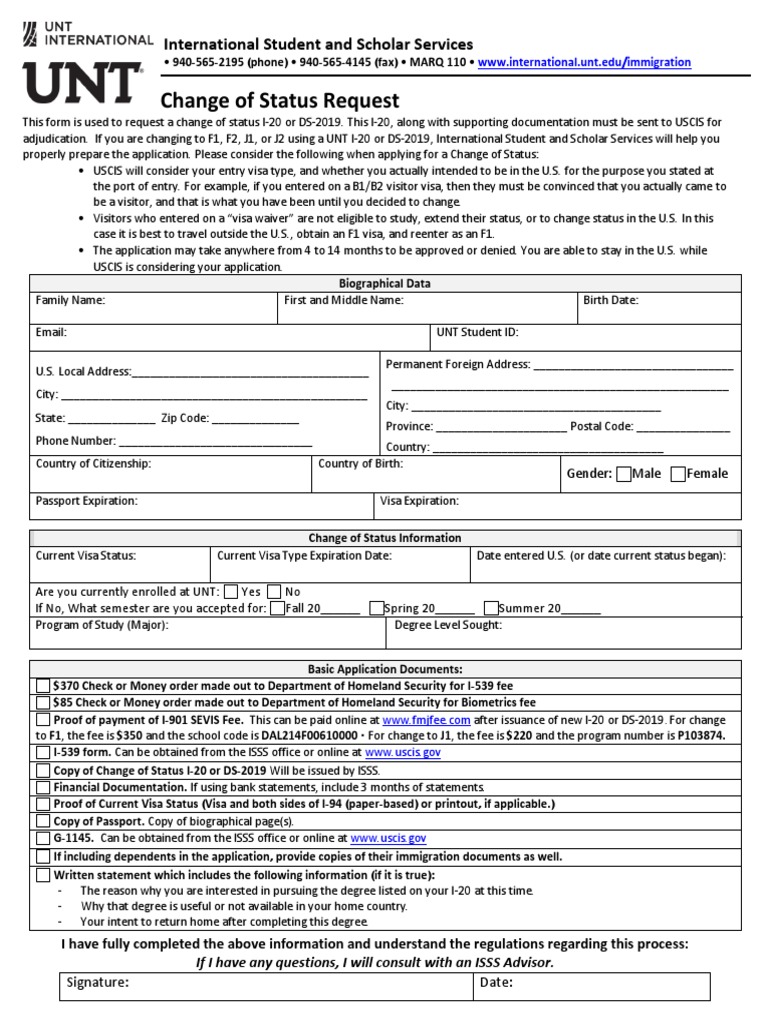 Change of Status Request Process | PDF | Travel Visa | United States ...