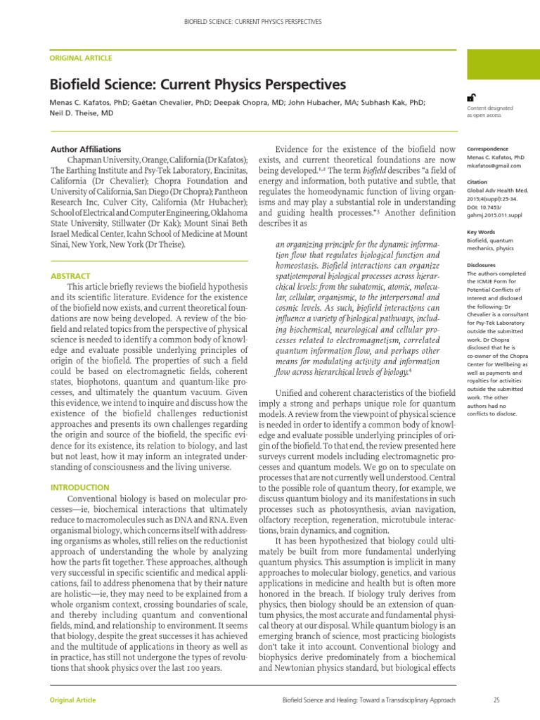 Biofield Science: Current Physics Perspectives | PDF | Quantum ...